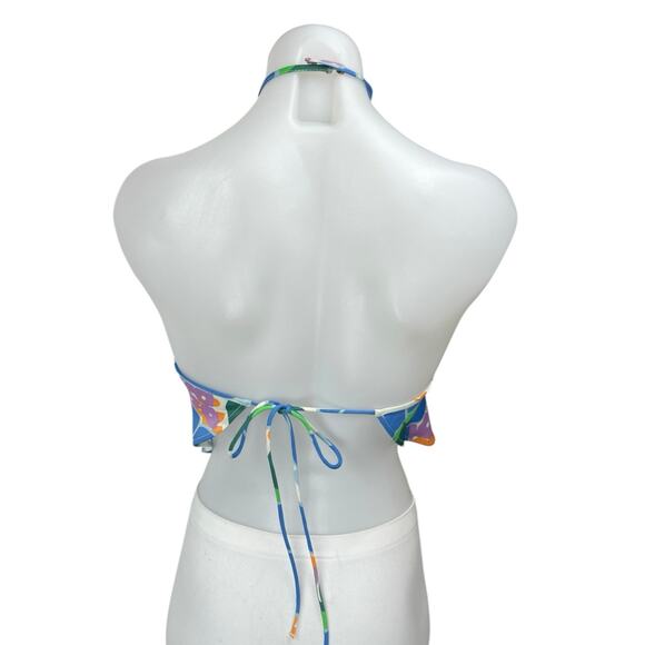 Zara Multicolor Halter Sleeveless Tie Back Floral Tropical Crop Top Size M - Picture 2 of 4
